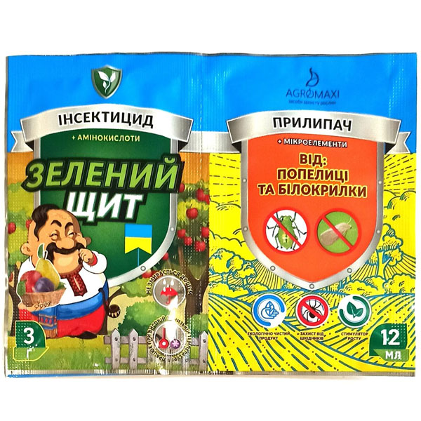 Інсектицид Зелений щит від попелиці та білокрилки 3 г + Прилипач 10 мл